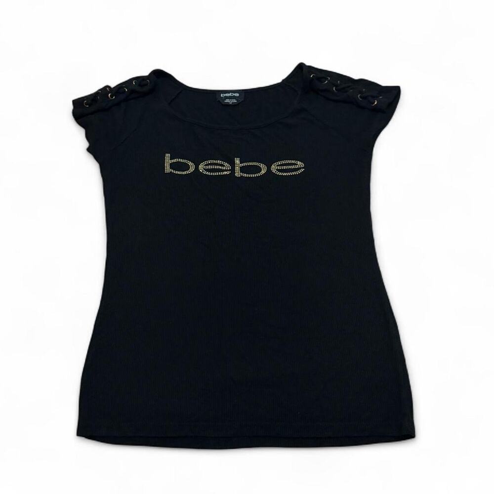 Y2k black bebe top with rhinestones